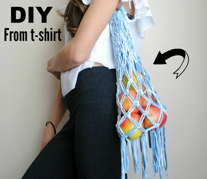 DIY: How to upcycle an old t-shirt into a reusable macrame tote shopping bag